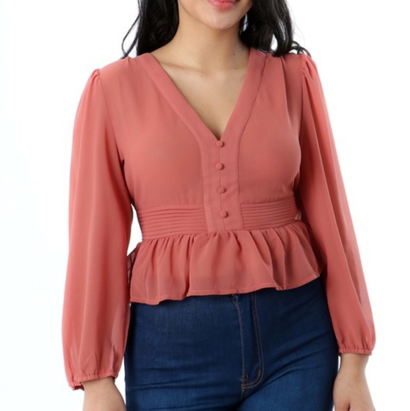 Taffycat's Boutique Tops - Sheer Rose Ruffle V Neck Blouse